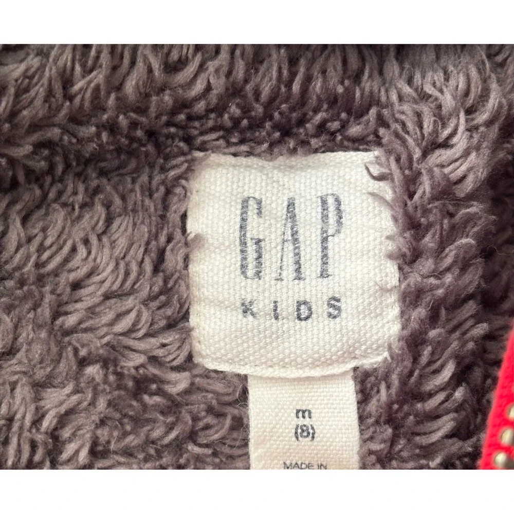 Gap Kids Boys Red Black Buffalo Plaid Sherpa Lined Full Zip Hoodie Size M 8
